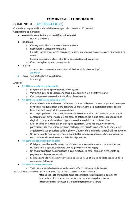 Comunione E Condominio COMUNIONE E CONDOMINIO COMUNIONE Art 1100