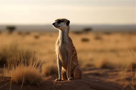 Premium AI Image | A meerkat sits in the desert looking at the camera.