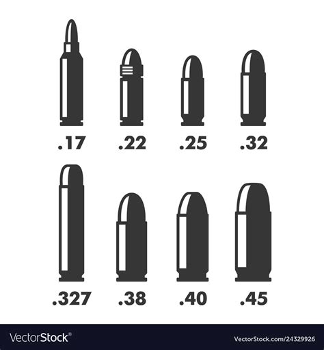 Weapon bullets sizes calibers and types chart Vector Image