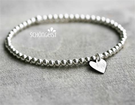 Perlenarmband mit Herz Anhänger 925 Silber Anfertigung auf Etsy