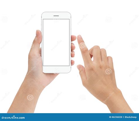 Hand Touching Phone Mobile Screen Isolated On White Mock Up Smartphone