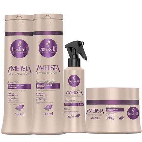 Kit Haskell Ametista Desamareladora Shampoo Condicionador E M Scara