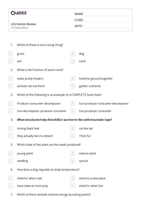 50 Life Science Worksheets For 3rd Year On Quizizz Free Printable