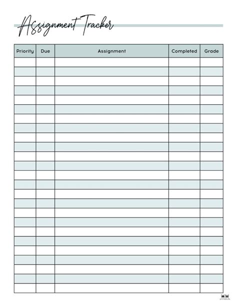 Assignment Tracker Printable