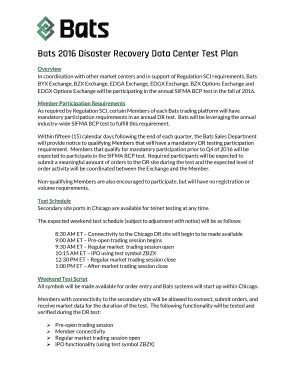 Fillable Online Bats 2016 Disaster Recovery Data Center Test Plan Fax