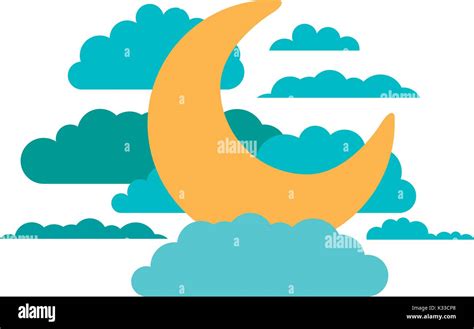 moon and clouds in night landscape in colorful silhouette on white background Stock Vector Image ...