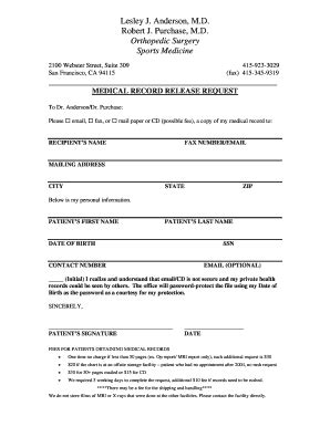 Fillable Online Medical Record Release Consent Form Lesley Anderson