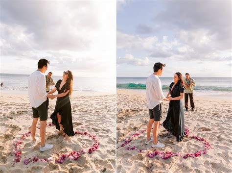 Sunset Proposal At Makua Beach With Ukulele Player Oahu Engagement