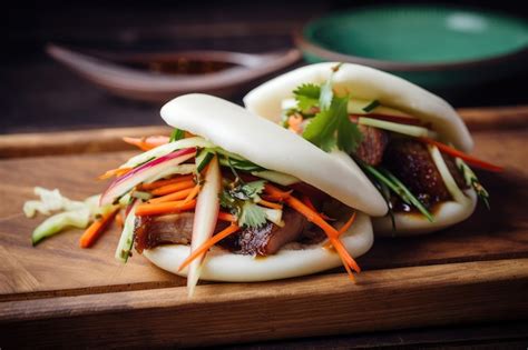 Premium Ai Image Bao Bun With Slowcooked Pork Belly And Pickled Vegetables