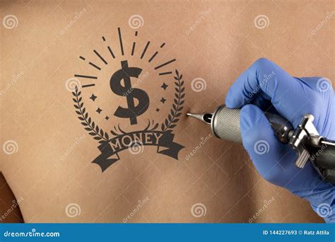 Tattooing Money And Currency Concept On Naked Back Stock Image Image