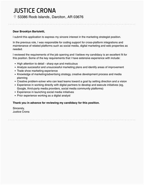 Marketing Strategist Cover Letter Velvet Jobs