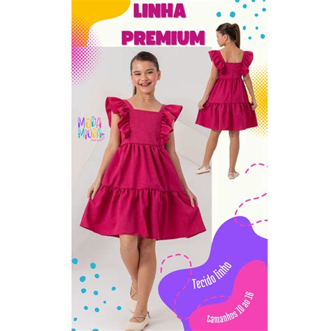 Roupa Juvenil Tamanho 16 - Vestido Infantil menina LINHA PREMIUM roupa juvenil luxo Rosa pink liso ...