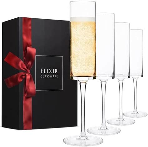 ELIXIR GLASSWARE Champagne Flutes Edge Champagne Glass Set Of 4