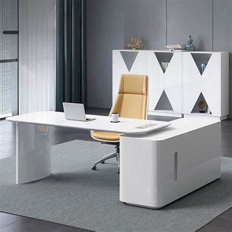 meja kerja  shape warna putih modern homarindo