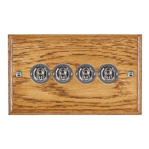 Hamilton Woods Ovolo Medium Oak 4 Gang 20ax 2 Way Toggle Switch With Bright Chrome Toggles Ukes