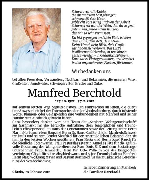 Todesanzeigen Von Manfred Berchtold Todesanzeigen Vorarlberger