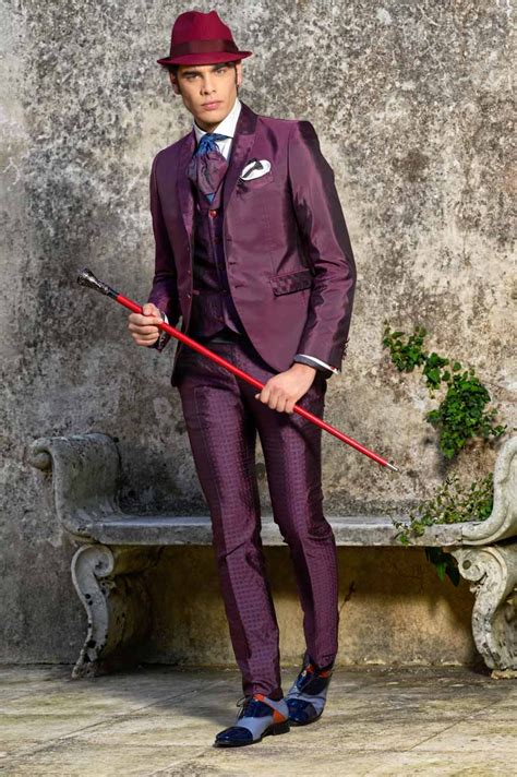 Abito Da Uomo Glamour Lusso Rosso Bordeaux Bord Made In Italy