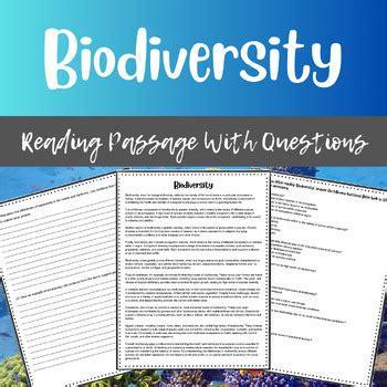 Biodiversity Reading Passage With Multiple Choice And Essay Questions