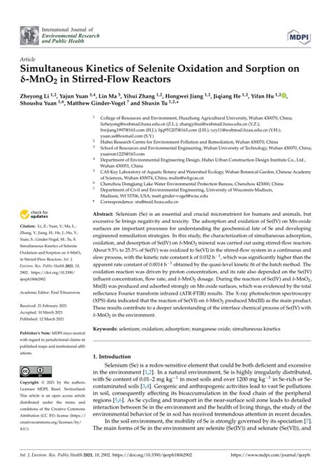 Pdf Simultaneous Kinetics Of Selenite Oxidation And Sorption On δ