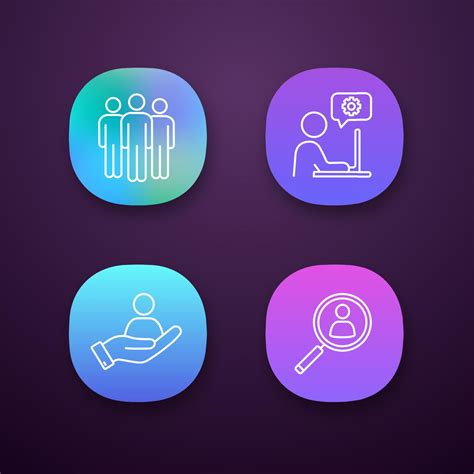 Business Management App Icons Set Team Technical Support Staff