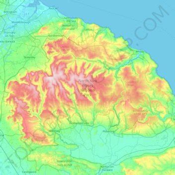 North York Moors National Park topographic map, elevation, relief