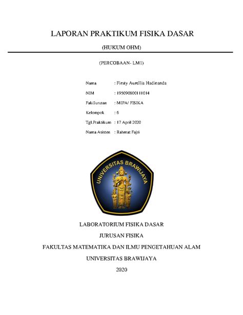 Laporan Fisika Hukum Ohm Laporan Praktikum Fisika Dasar Hukum Ohm