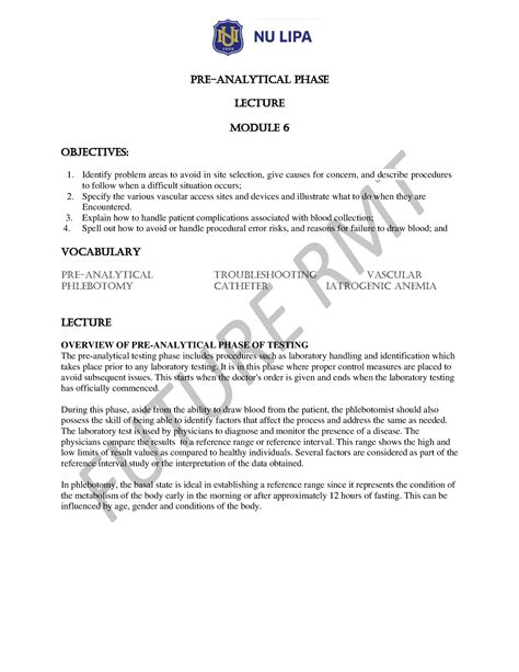 Module Pmls C Pre Analytical Phase Pre Analytical Phase Lecture