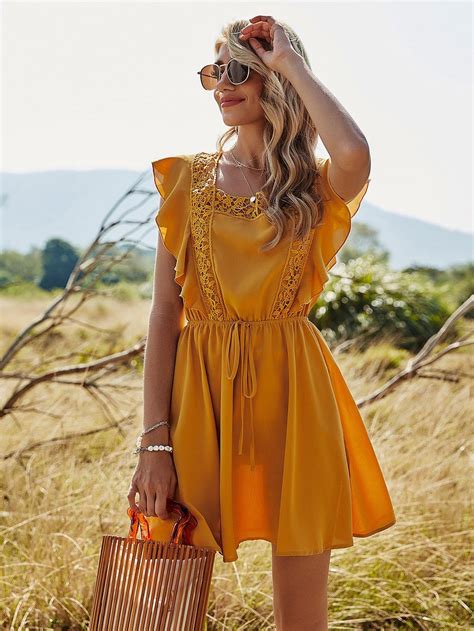 Vestido Bohemio Corto Elegante Amarillo Estilos Bohemios