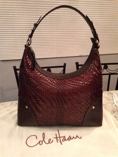 Cole Haan Genevieve Woven Leather Brown Hobo Tote Shoulder Hand Bag