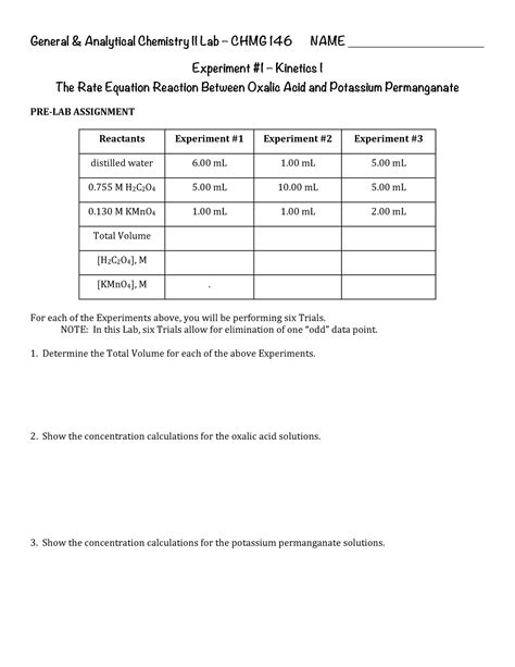 Lab 1 Prelab General Analytical Chemistry II Lab CHMG 146 NAME