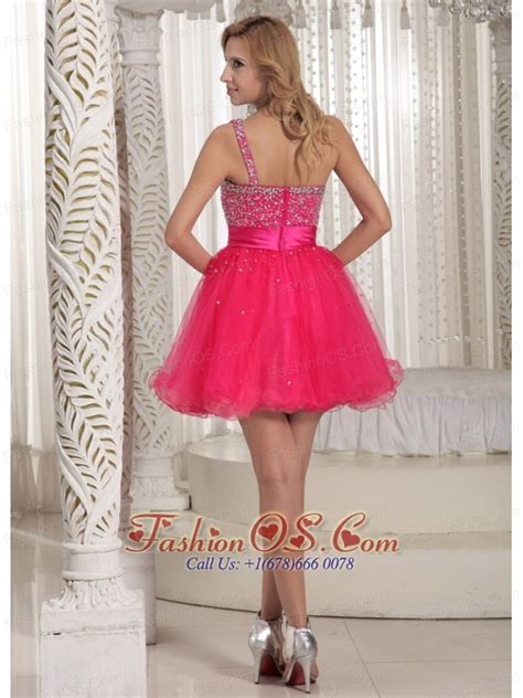 One Shoulder Beaded Decorate Bust Sweet Prom Cocktail Dress With Hot