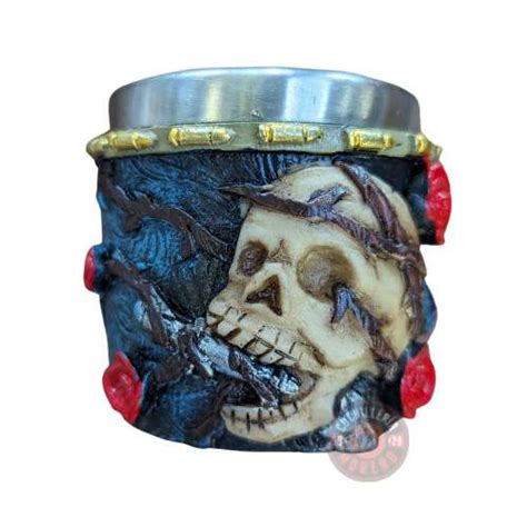 Vaso Chupito Rose Skull Tole Resina Y Acero Inoxidable