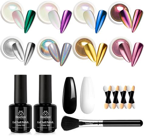 Beetles Chrome Nail Powder Kit Black White Colors Gel Polish Mirror