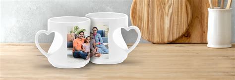 Personalised Heart Cut Handle Printed Mugs | Vistaprint