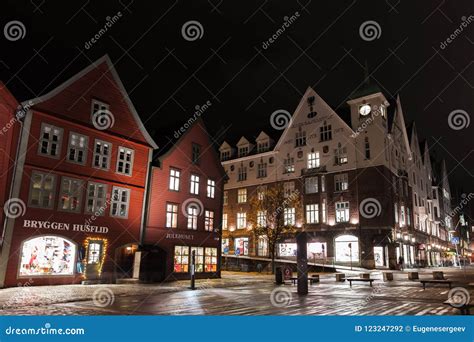 Bergen Bryggen at Night, Empty Street View Editorial Photography ...