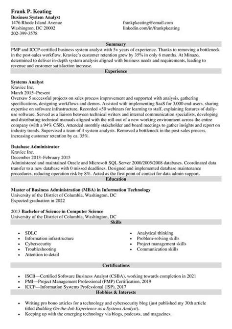 Business Systems Analyst Resume Sample For 2024