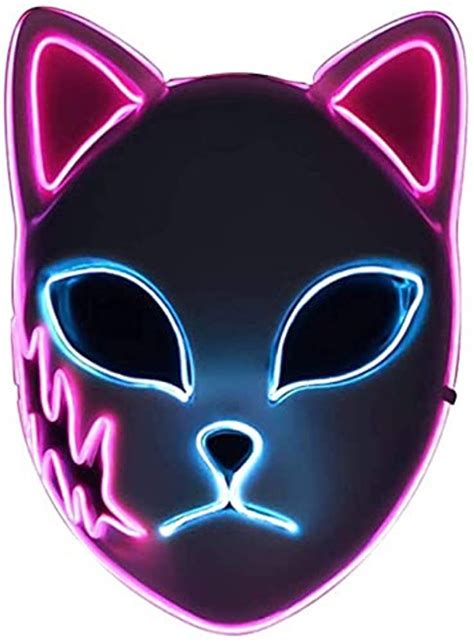 Demon Slayer Fox Mask Led Halloween Mask Japanese Anime Demon Slayer Cosplay Pink Ears