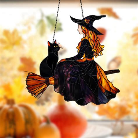 Personalized Witch And Black Cat Acrylic Window Decor We Fly Funny