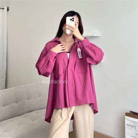 Jual Niki Shirt Kemeja Linen Oversize Kemeja Linen Crincle Poket