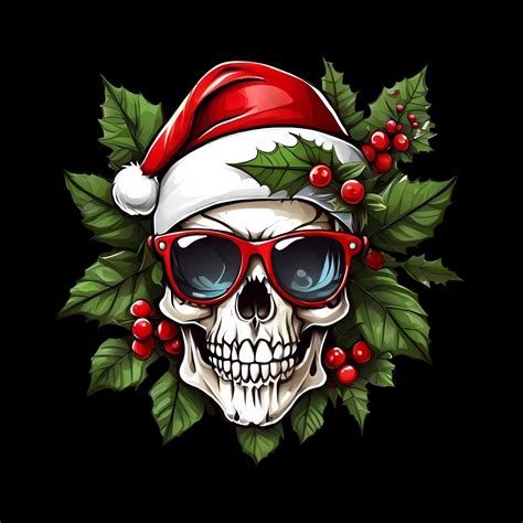 Christmas Skull Santa Claus Skull Wearing Santa Hat Clipart Png