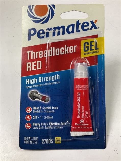 Permatex 27005 High Strength Threadlocker Red Gel Squeeze 5 Gram