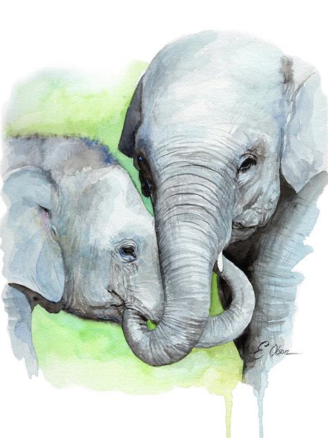 Mother And Baby Elephant Painting By Emily Olson Fine Art America