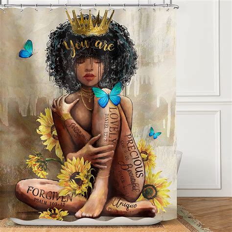 African American Women Shower Curtain Wx H Inch Black Girl Sunflower