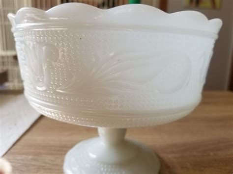 Vintage Milk Glass Compote Bowl Eo Brody M Pedestal Bowl Scallop