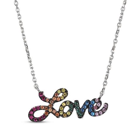 Lab Created Gemstone Rainbow Love Necklace Sterling Silver 18 Kay