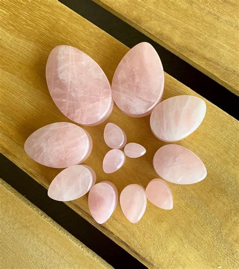 Pair Of Beautiful Teardrop Rose Quartz Organic Stone Plugs Etsy