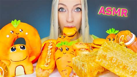 Asmr Eating Orange Food Honeycomb Jelly Cake Macarons Dessert