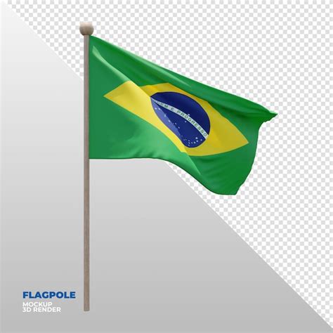 Bandeira De Mastro De Bandeira Texturizada 3d Realista Do Brasil PSD