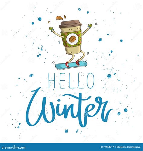 Quote Hello Winter The Trend Calligraphy Cartoon Vector