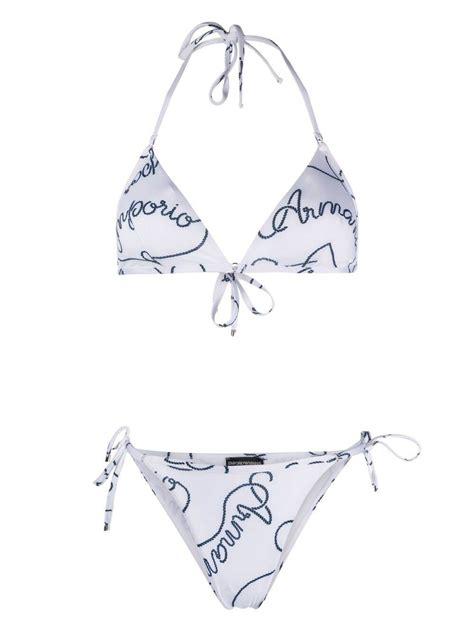 Buy Emporio Armani Logo Print Triangle Bikini Set White At Off